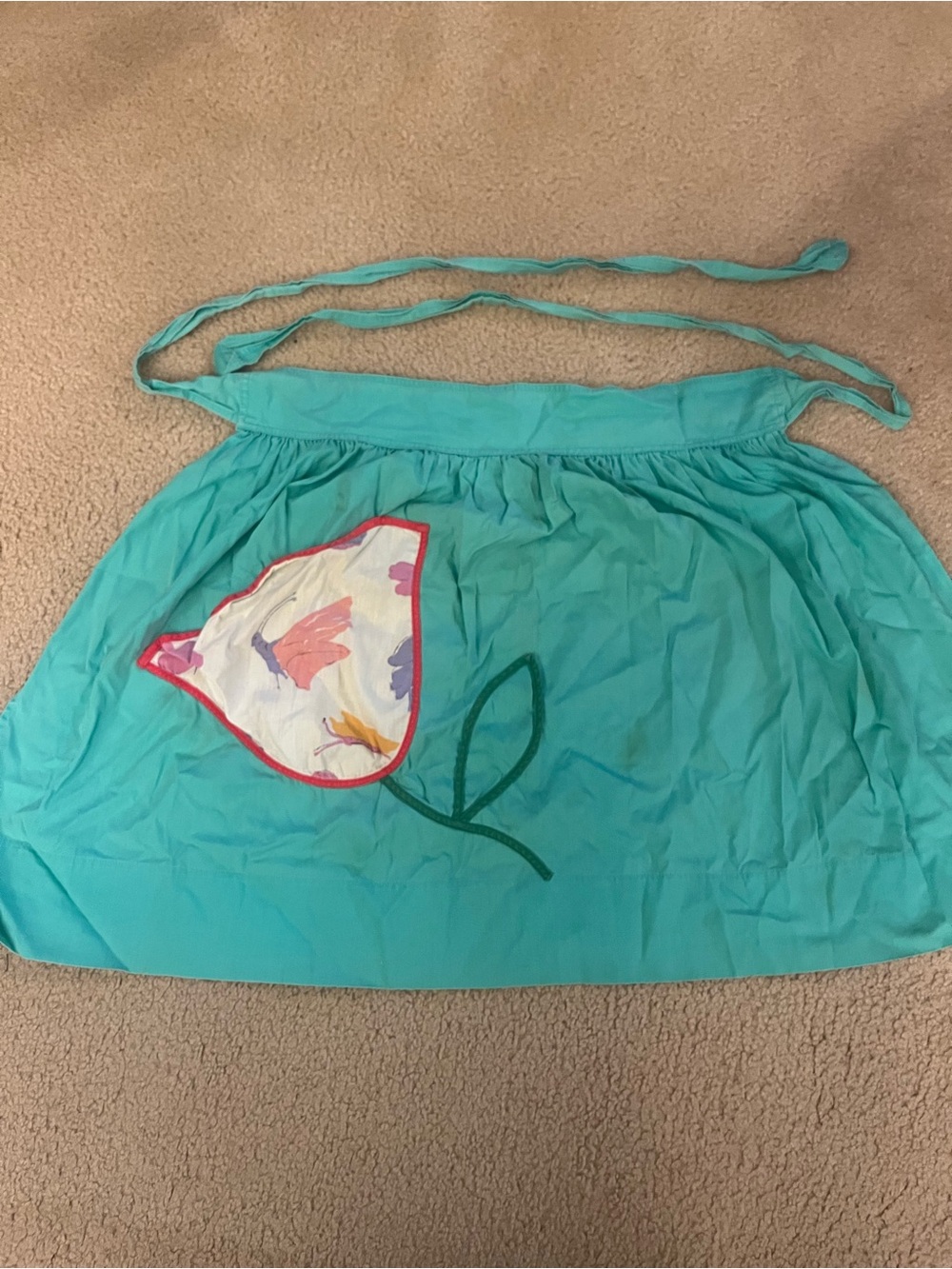 Turquoise Floral Appliqué Apron Skirt Handmade by Circle of Hope Small